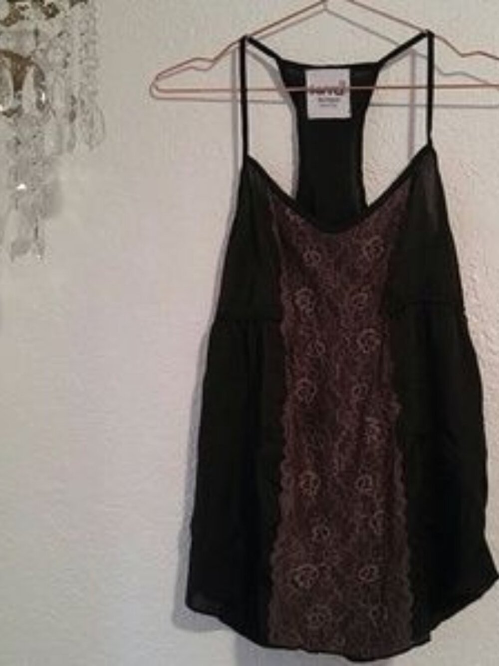 Kirra SZM Floral Lace Racerback Tank Top with Rounded Hem & Thin Straps